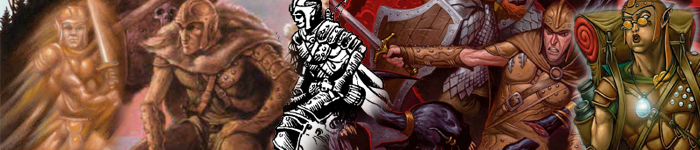 A collage-style banner showing several images, color and greyscale, of D&D 3e's iconic ranger Soveliss.