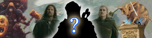 A banner that shows four figures, Aragorn, Legolas, a well-equipped D&D adventurer, and a magical rodent wielding a sword, arranged around a silhouette of Soveliss, the 3.5 iconic ranger. The silhouette has a question mark overlayed onto it.
